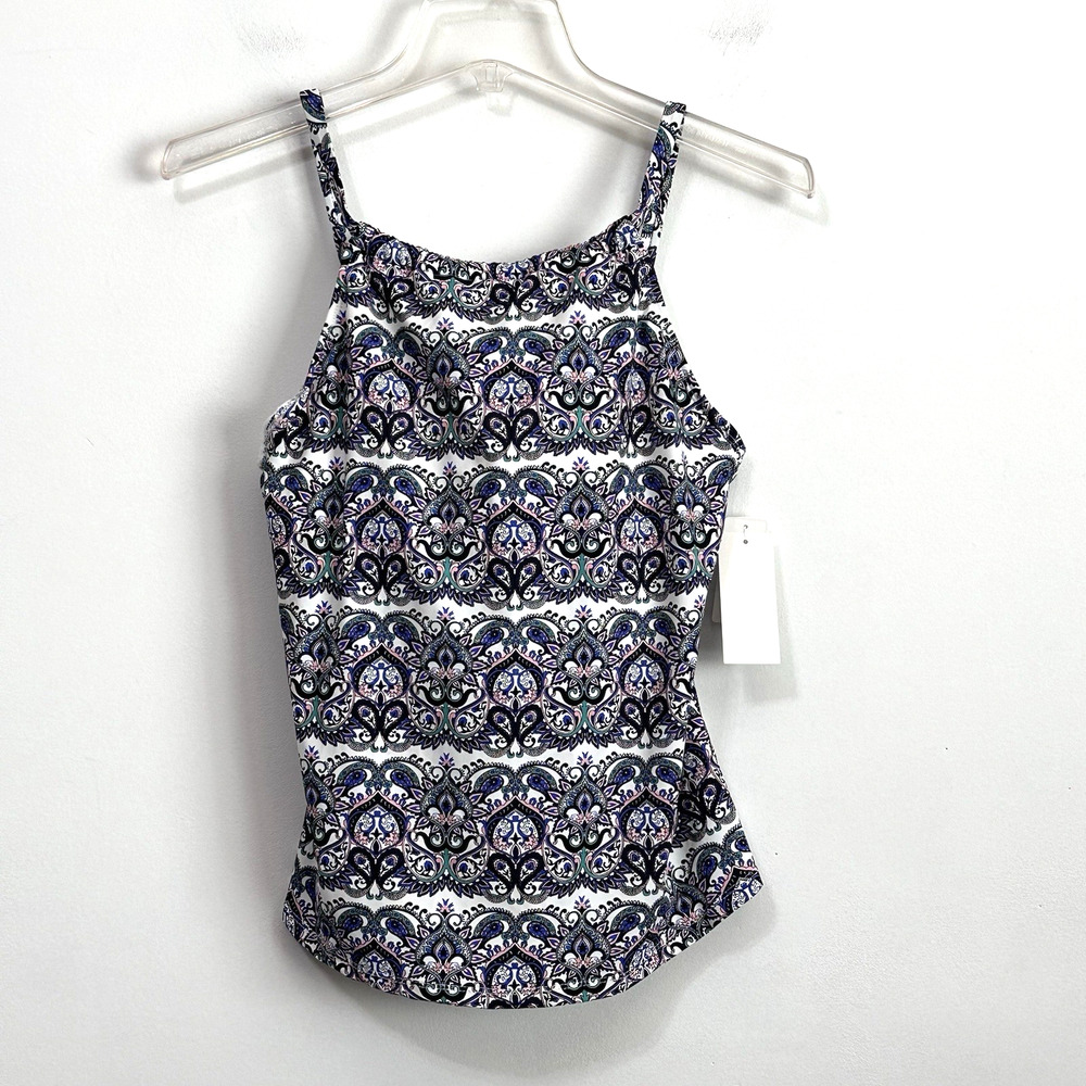 Leilani Tankini Swim Top 6 Multi Blue White Underwire Full Support Beach NEW